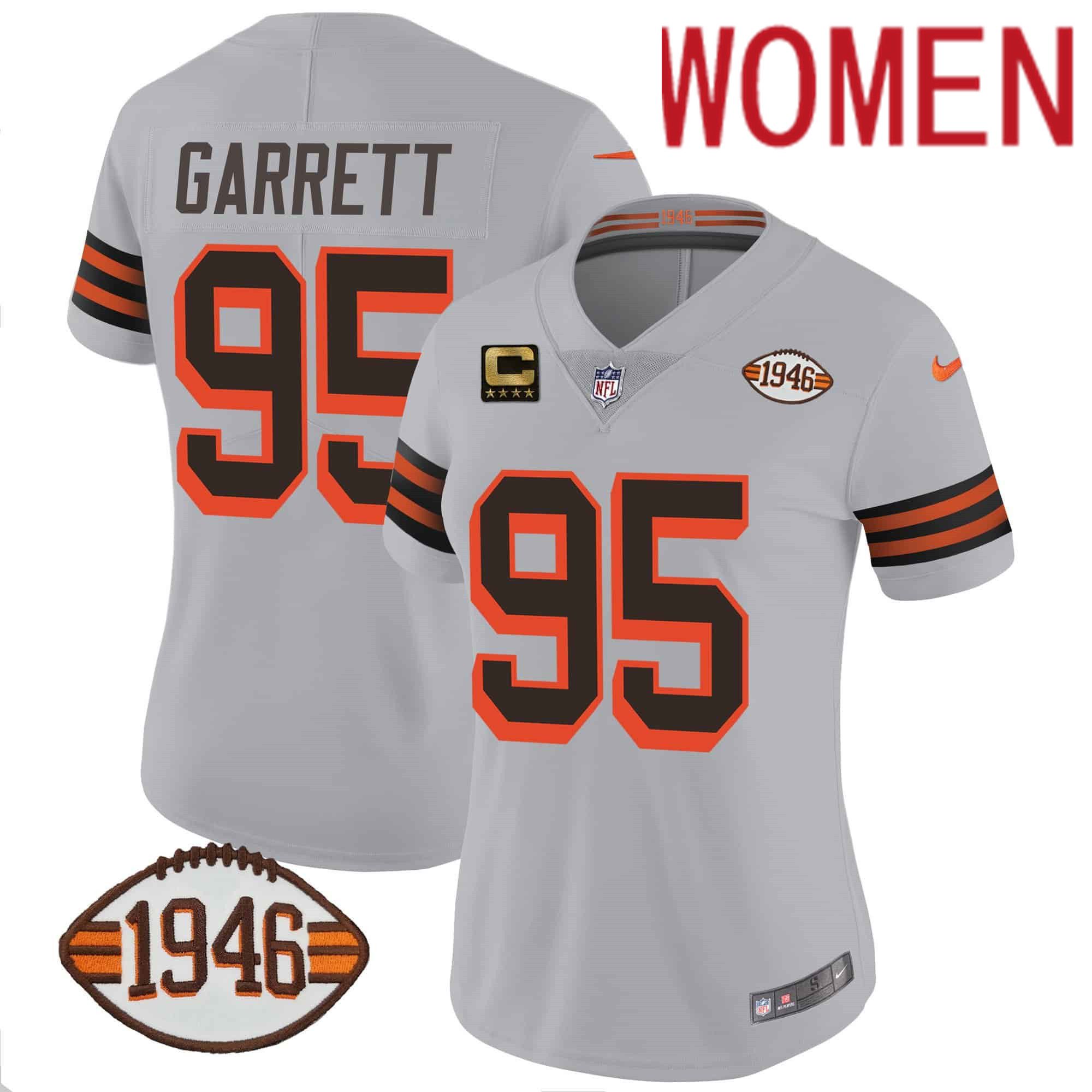 Women Cleveland Browns #95 Garrett Grey 1946 75th Anniversary Patch 2024 Nike NFL Jersey